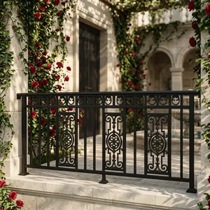 Rampe de balcon moderne en fer forgé noir avec panneaux floraux décoratifs pour terrasse, véranda et clôture de sécurité extérieure - Product Image 6