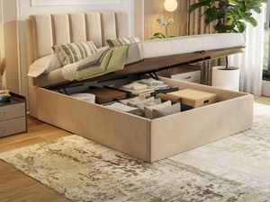Modern Upholstered <b>Storage</b> <b>Bed</b> Frame <b>Queen</b> Size Fabric Headboard Soft <b>Bed</b> <b>with</b> Built <b>Storage</b> for Bedroom - Product Image 1