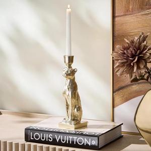 Porte-bougie décoratif en résine, figurine de guépard dorée de luxe, statue d'animal pour décoration de maison sur le thème du safari - Product Image 2