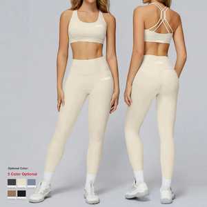 Ensemble de sport pour femme : Leggings taille haute en nylon et élasthanne, soutien-gorge de sport push-up à design croisé, idéal pour la course, l'entraînement et le yoga. - Product Image 5