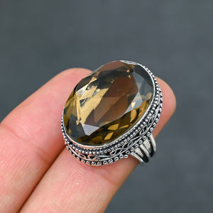 Smokey <b>Quartz</b> 925 Silver Luxury Gemstone <b>Ring</b> for Party Occasions - Product Image 1