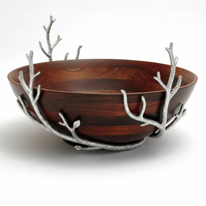 Atractivos tazones de madera natural para servir alimentos con detalles metálicos, forma redonda, para frutas y ensaladas, para decoración de la mesa de comedor de la cocina. - Product Image 2