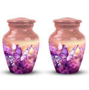 Handcrafted Urn for Human Ashes | Premium <b>Memorial</b> <b>Keepsake</b> | Premium Adult brass Urn <b>Box</b> Custom Purple Butterfly Design - Product Image 1