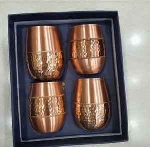 Ensemble de 4 gobelets en cuivre avec texture martelée et bande décorative, ensemble de vaisselle traditionnelle pour bar à domicile et occasions spéciales - Product Image 6