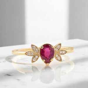 แหวนทับทิมสไตล์วิคตอเรียน เงินแท้ 925 ชุบทอง 14K ทับทิมสีแดงแท้รับรองคุณภาพ แหวนหมั้น ของขวัญสำหรับคนรัก - Product Image 1