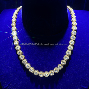 Full Round Stone <b>Tennis</b> Chain Featuring Repeating Circular Links Elegant Shimmering <b>Necklace</b> For Men And Women - Product Image 1