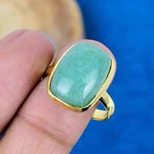 Bague en pierre précieuse d'aventurine verte naturelle en forme de coussin, or 18 carats micro-plaqué sur argent sterling 925 - Product Image 3