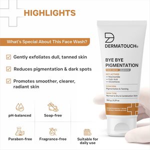 DERMATOUCH Bye Bye Pigmentation Nettoyant Visage |   Niacinamide, acide kojique et glutathion |   Pour le teint hâlé et l'anti-pigmentation |   150 g - Product Image 4