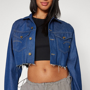 Fashion Cropped Denim <b>Jackets</b> for Women Custom Logo <b>Long</b> Sleeve Jean Coat Manufacturer Supply - Product Image 5