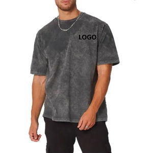 Camiseta de Algodón con Lavado Ácido Personalizada para Hombre, Estilo Urbano Hip Hop Vintage, con Logotipo Impreso, Camisetas de Moda Lavadas al por Mayor - Product Image 1