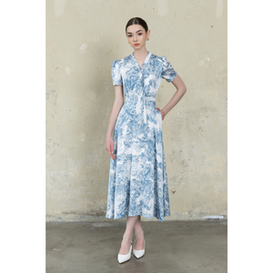 Vestido Midi con Estampado Floral Estilo Francés para Mujer, Precio Directo de Fábrica, Fabricante OEM ODM, Etiqueta Privada, Venta al Por Mayor - Product Image 1