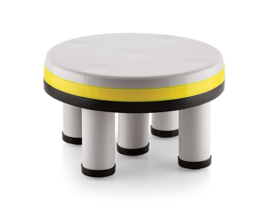 Modern Round Plastic <b>Ottoman</b> with Yellow Stripe White Base Living Room Furniture for Home Apartment Use - Product Image 2