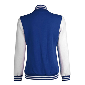 Veste universitaire bleue avec manches et rayures blanches, col montant, simple boutonnage, style preppy, pour l'automne - Product Image 6