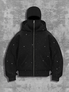 Sudadera con capucha de algodón prémium con cremallera completa, diseño de águila con pedrería negra, estilo urbano, talla grande, para hombre y mujer, de fábrica - Product Image 3