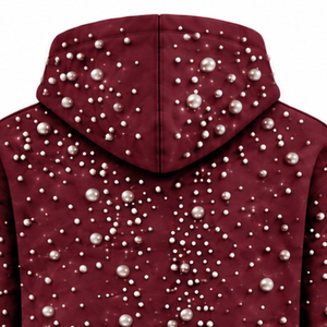 <b>Burgundy</b> Pearl Beaded Pullover <b>Hoodie</b> Unisex Oversized Streetwear Sweatshirt with Kangaroo Pocket Custom Casual Fashion Wear - Product Image 4