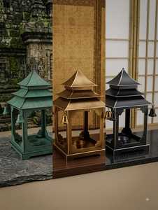 Black <b>Brass</b> Pagoda <b>Lantern</b> With Hanging Bells For Religious Activities Durable Metal Candle Holder - Product Image 5