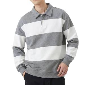 เสื้อโปโลแขนยาวทรงบ็อกซี่สไตล์รักบี้สีกรมท่า  แบบวินเทจถักนิตติ้งทรงหลวมสไตล์สตรีทแวร์สำหรับผู้ชาย - Product Image 5