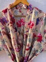 Robe Kimono d'été de luxe 100% Coton Respirant à Motifs Floraux pour Femme, Peignoir de Demoiselle d'honneur, Robe de Chambre, Peignoir de Spa, Peignoir de Plage, Vêtement de Nuit