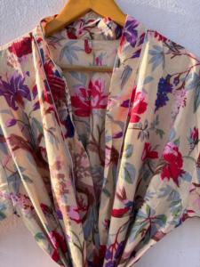 Bata Kimono de Lujo Floral 100% Algodón Transpirable para Verano, Bata de Baño para Mujer, Vestido de Dama de Honor, Túnica de Spa, Ropa de Playa, Ropa de Dormir - Product Image 6