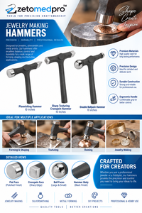 เครื่องมือแกะสลัก ZETOMEDPRO สำหรับงาน DIY ค้อนตีลายแบบสองหัว ขนาด 10 นิ้ว สีดำเงิน ทำจากเหล็กกล้า สำหรับงานตกแต่งเครื่องประดับ - Product Image 4