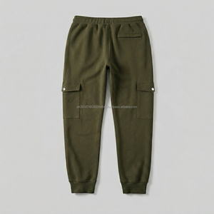 Pantalones Deportivos Casuales Color Verde Oliva para Hombre, Cintura Elástica con Cordón, Bolsillos Laterales, Joggers de Algodón de Peso Medio, Estilo Otoñal - Product Image 4