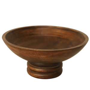 Bol sur piédestal en bois artisanal à motif animalier traditionnel SB-002, ensemble de 3 pièces, décoration d'intérieur par Aqudus Saleem - Product Image 1