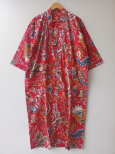Kimono de Algodón Artesanal Indio con Estampado Floral a Mano, Bata Larga para Dormir, Proveedor Mayorista, Bata de Manga Larga - Product Image 5