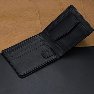 Portefeuille homme en cuir noir avec fermeture à boucle, fenêtre d'identification en maille, porte-monnaie à bouton, porte-cartes, petit format multi-plis, luxe, compact, pour affaires - Product Image 2