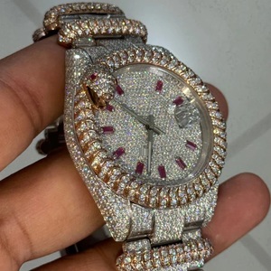 Montre de luxe pour homme en acier inoxydable avec moissanite, pavée de diamants, ton argent, fermoir déployant, bracelet de haute qualité et tendance - Product Image 3