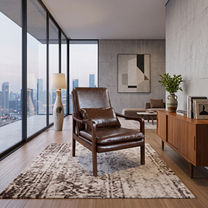 Fauteuil en cuir marron avec pieds en bois, style mid-century modern, pour salon, meubles MT, garantie 3 ans, rembourrage en mousse - Product Image 4
