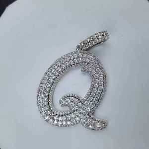 Colgante de Lujo con Letra Q, Plata 925, Bañado en Rodio, Cristal, Micro Pavé, Unisex, para Uso Diario - Product Image 3