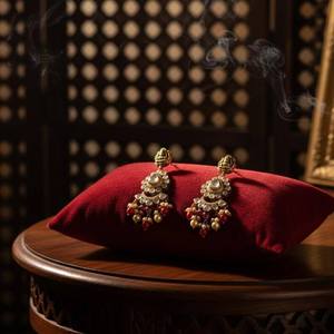 Aretes de plata de ley 925 Gajaah de aspecto elegante para mujer, conjunto de aretes colgantes para novia, joyería étnica. - Product Image 4