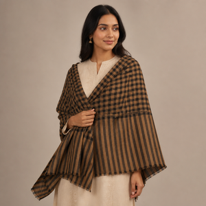 Écharpe pour femmes en laine et soie à carreaux, collection de créateurs, longue, luxueuse, durable, respirante, légère, toutes saisons - Product Image 4