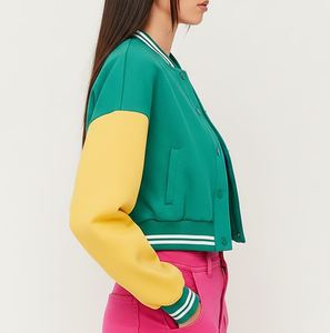 Chaqueta Varsity de Mujer a Precio Razonable, Color Verde y Amarillo, Tejida, Transpirable, Ecológica, de Alta Calidad, Hecha a Medida, para Otoño - Product Image 3