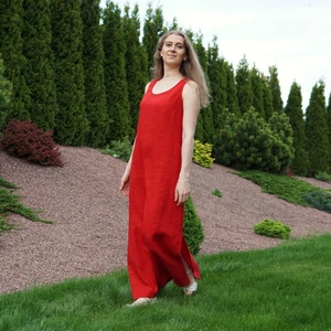 Nuevo Vestido de Verano de Algodón con Corte en A, Rojo, Maxi, Ecológico, para Invitadas de Boda, Fiesta o Cóctel, para Mujer - Product Image 1