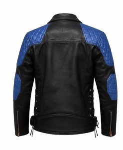 เสื้อแจ็คเก็ตหนังสีดำน้ำเงินสำหรับผู้ชาย พร้อมซิปและกระเป๋าคาดเอว - Product Image 4