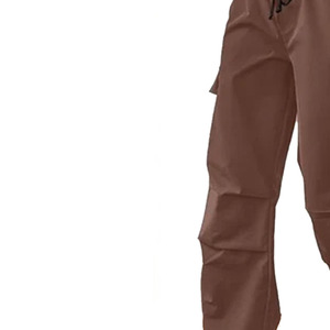 Pantalon cargo harem marron pour homme, taille élastique avec cordon de serrage, plusieurs poches, style décontracté, tissu léger en lin/coton, idéal pour le printemps - Product Image 2