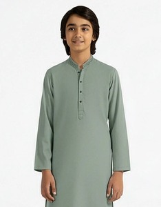 Ensemble Kurta Pyjama Traditionnel en Coton pour Garçons Coupe Classique Longueur Cheville Vert Style Indien Pakistanais Décontracté Toutes Saisons - Product Image 2