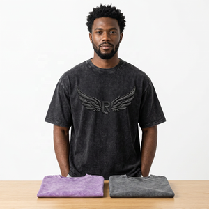 T-shirt surdimensionné pour homme 100% coton avec logo ailes en relief, manches courtes, col rond, streetwear décontracté, noir, violet, gris - Product Image 1