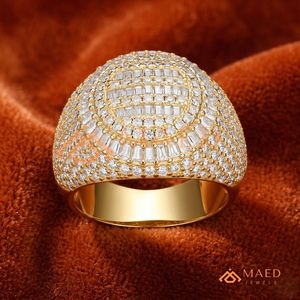 18K Yellow Gold Plated Men's Iced Out <b>Dome</b> <b>Ring</b> Baguette & Round Cut Diamond Statement Band Hip Hop Jewellery Moissanite <b>Ring</b> - Product Image 3
