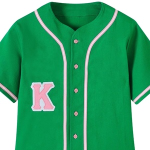 เสื้อเบสบอลสีเขียวสำหรับสาวๆ แบรนด์ Soror แขนสั้น ปักตัวอักษร K สีชมพู ติดกระดุมด้านหน้า ทรงปกติ ผลิตจากโพลีเอสเตอร์ ชุดกีฬา - Product Image 2
