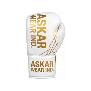Askar Boxing Gloves <b>White</b> <b>White</b> Gold Sublimation Print <b>Laces</b> Closure Breathable Training Gloves for Adults - Product Image 2