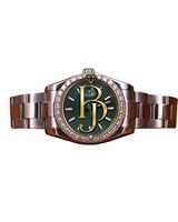 Reloj de Pulsera Analógico de Cuarzo Briva Luxury Diamond, Esfera Verde Oscuro, Cristal, Marcadores Plateados, Fecha, Acero Inoxidable, Resistente al Agua 10 Bar