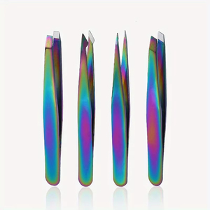 Stainless Steel 4pcs Eyebrow <b>Clip</b> Set with Colorful Titanium Plating Eyebrow <b>Clip</b> for <b>Trimming</b> and Grooming and Hair Removal - Product Image 2