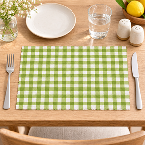 Mantel individual moderno gris y blanco a cuadros, rectangular, acanalado, 100% algodón, lavable, para mesa de comedor, uso doméstico y comercial - Product Image 3