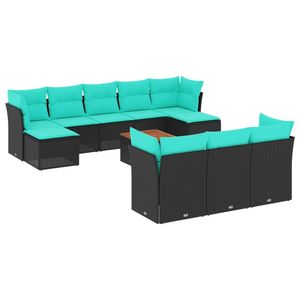 Ensemble de canapés de patio en polyrotin noir 11 pièces avec coussins, collection de meubles d'extérieur élégante - Product Image 2