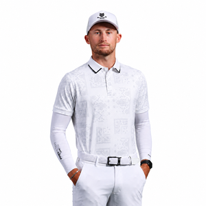 Polo de golf pour homme à manches courtes blanc, imprimé patchwork, respirant, style décontracté, coupe régulière, tissé en polyester - Product Image 6