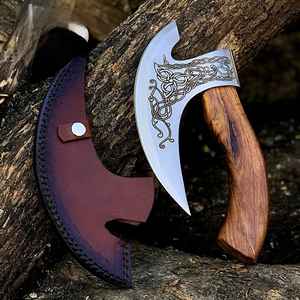 Couteau à pizza hache Viking haut de gamme, forgé à la main, qualité industrielle, manche en bois, style hache, vente chaude en gros - Product Image 2