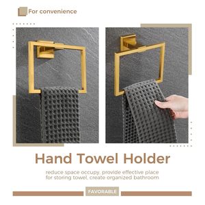 Modern Gold Hand Towel Ring <b>Wall</b> Mounted Bathroom Towel Holder Square Brushed Brass Finish Stainless Steel Hand Towel Rack - Product Image 5