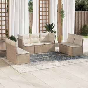 Conjunto de Sofá de Jardín Grande con Patas Ajustables en Ratán Sintético PE Beige, Muebles de Jardín Ajustables - Product Image 1